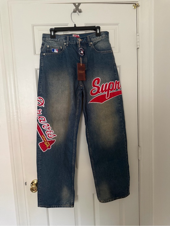 Supreme Other - Supreme x Mitchell & Ness Atlanta Braves Loose Fit Jeans Size 30